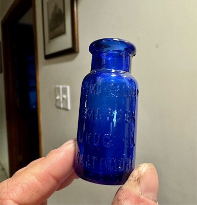 Small Medicine Bottle Bromo Seltzer Baltimore MD Emerson Cobalt #6 On Base 1920s