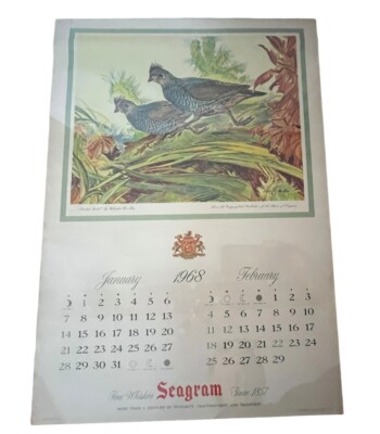 VINTAGE SEAGRAM'S 1968 FULL WALL CALENDAR WILDLIFE ART/ DE FEO / SCHELLING/KUHN