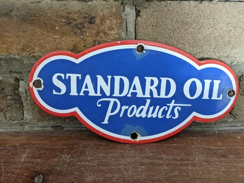 VINTAGE STANDARD OIL PRODUCTS PORCELAIN GAS STATION METAL DOOR SIGN 4" X 8"