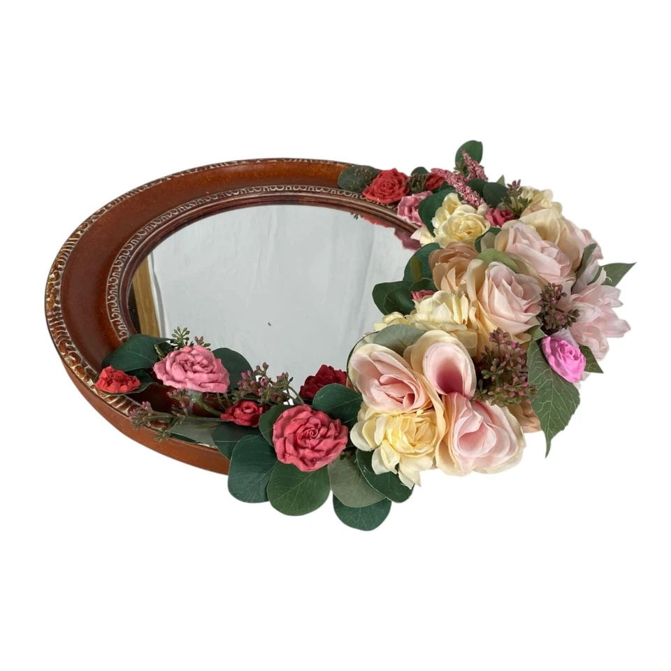Espejo de pared vintage con flores marco rústico de madera Shabby Chic decoración de boda Foto 4 de 4