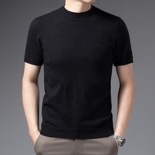 New Men's Casual Half High Neck Short Sleeved Knitted Shirt Fashion Base Shirts