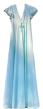 Vintage 1960s-1970s Miss Elaine turquoise sweeping nightgown double v-neck