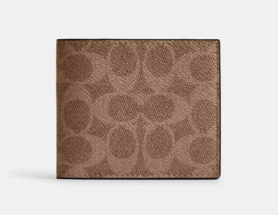 Coach Men's Tan/Black Signature Coated Canvas ID Billfold Wallet (CY394) - NWT