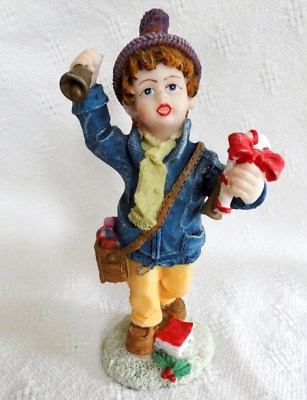 Hear Ye Bell Ringer School Boy Figurine W/ Candy Cane Curly Hair Xmas Village