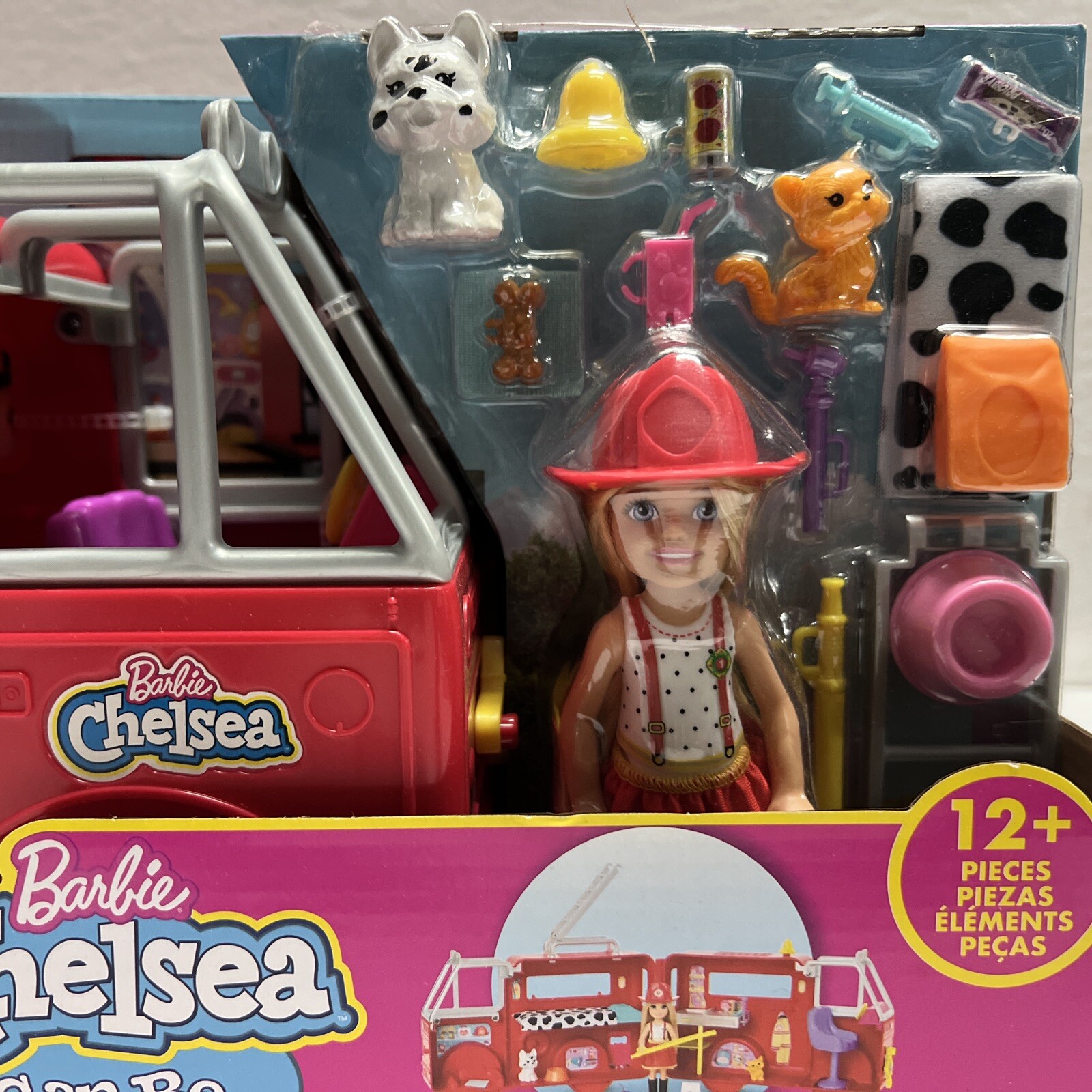 includes Barbie Chelsea Fire Truck Playset (Doll 6 Inch) (distress box