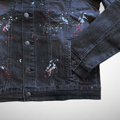 NWT Men’s Jeanius Akademiks Graphite Paint Splatter Jean Jacket, Size L - Picture 10 of 15