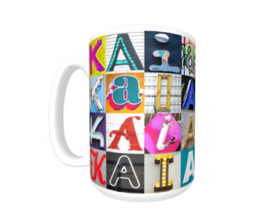 KAIA Coffee Mug / Cup featuring the name in photos of sign letters