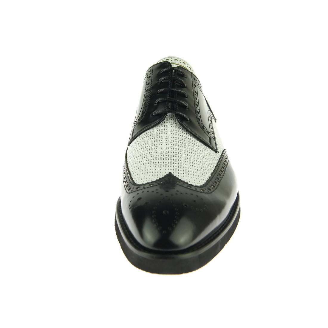 SAOLA Corrente 2401 Wingtip Spectator Derby Scarpe eleganti da uomo in pelle Nero Bianco