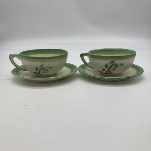 VTG pair of Stangl pottery #3319 hand painted by Baily and M.W. cups and saucers