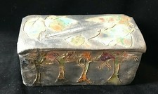 Hand Crafted Raku Pottery Lidded Box Autumn Leaves and Trees Fall Decor