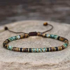 Genuine Tiger Eye Green Spot Jasper 4MM Beads Healing Reiki Woman Man Bracelet