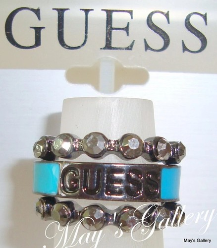 3p GUESS Jeans Strass Anelli Fascia Anello Verde Nero Charms Charm Nuovo con etichette Tg 8 - Foto 2 di 5