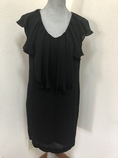 ALI RO Black Ruffle Tiered Overlay V-Neck Dress Size 6 Formal Evening Casual 