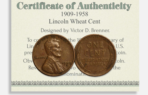 1909-1958 S LINCOLN WHEAT CENT mit COA San Francisco Mint VDB Sammlermünze - Bild 1 von 9