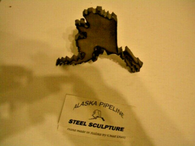 Modern Contemporary Jigsaw Cut Steel Alaska Map Sculpture Display
