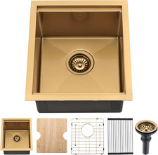 Gold Undermount Bar Sink 16x19" with Cutting Board - 18 Gauge Stainless Steel