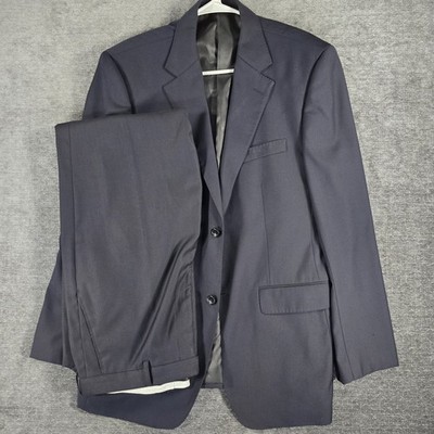 Giorgio Armani Navy  Blue Wool Polyester Twill Men's 2 Piece Suit Regular Fit 52