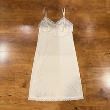 Vintage 60s Deena Nylon Lace Trim Night Lingerie Slip Dress White Womens 36 READ