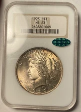 1923-P Peace Silver Dollar NGC MS63 CAC Old Fatty Holder Looks Undergraded