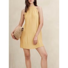 NEW Banana Republic Butter Yellow Pleated Halter Sleeveless Mini Dress Size M