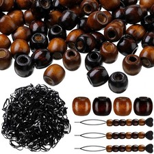 663 Pieces Wooden Hair Beads Set Including 160 Barrel Wood Beads European Woo...
