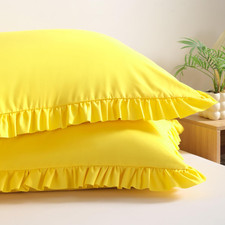 Ruffled Pillow Shams Standard 20x26 Set of 2, Brushed Microfiber Pillowcases wit