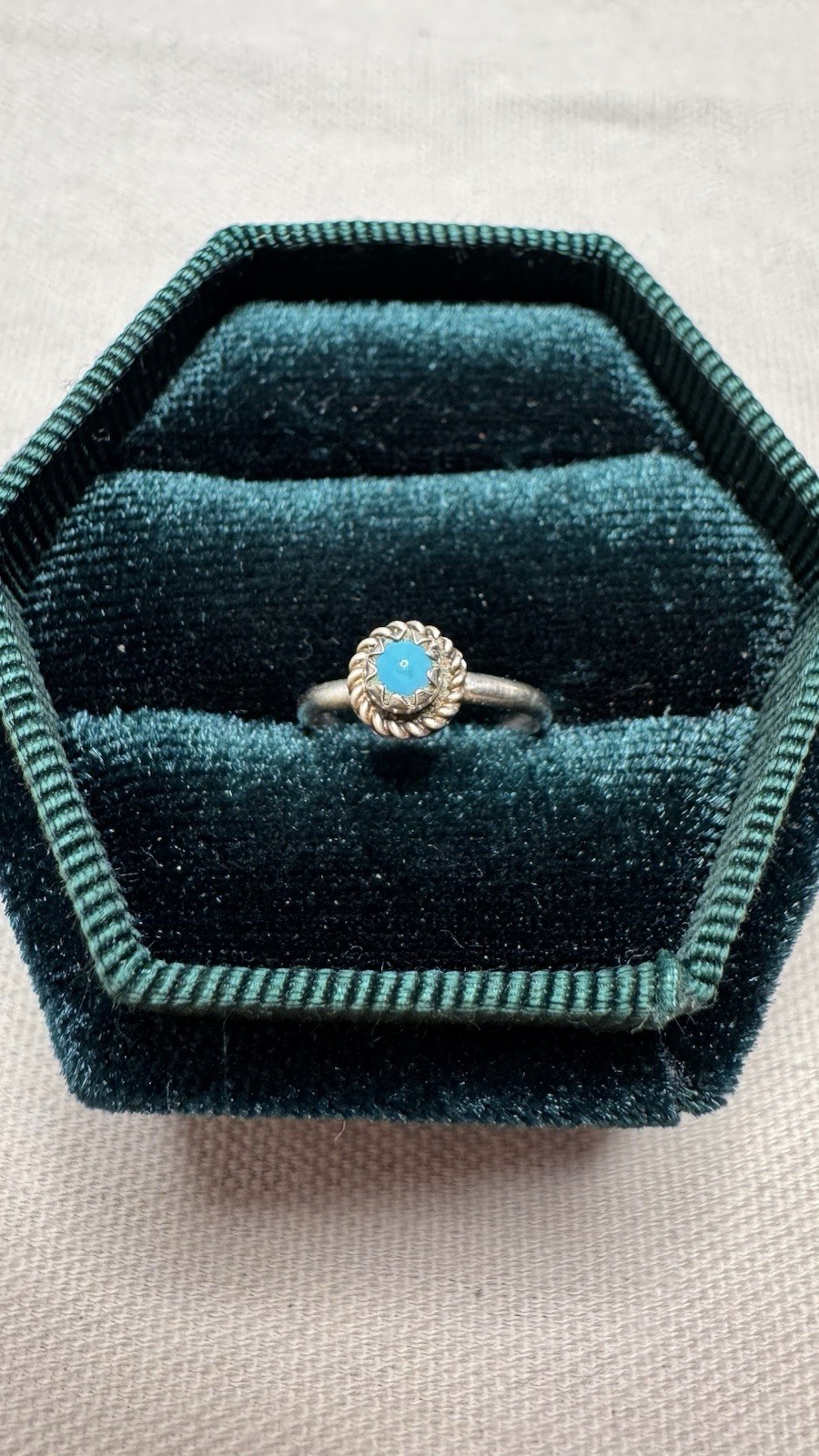 Tiny Sterling Silver Ring with Blue Stone, Vintag… - image 1