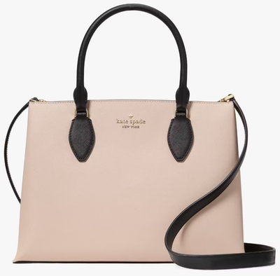 Kate Spade Rae Warm Beige Black Trim Saffiano Satchel Bag KK992