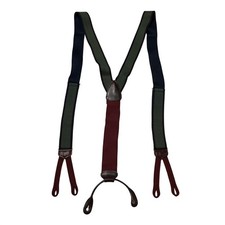 Vintage Trafalgar Suspenders Green Blue Red Y Back Leather Button Grosgrain