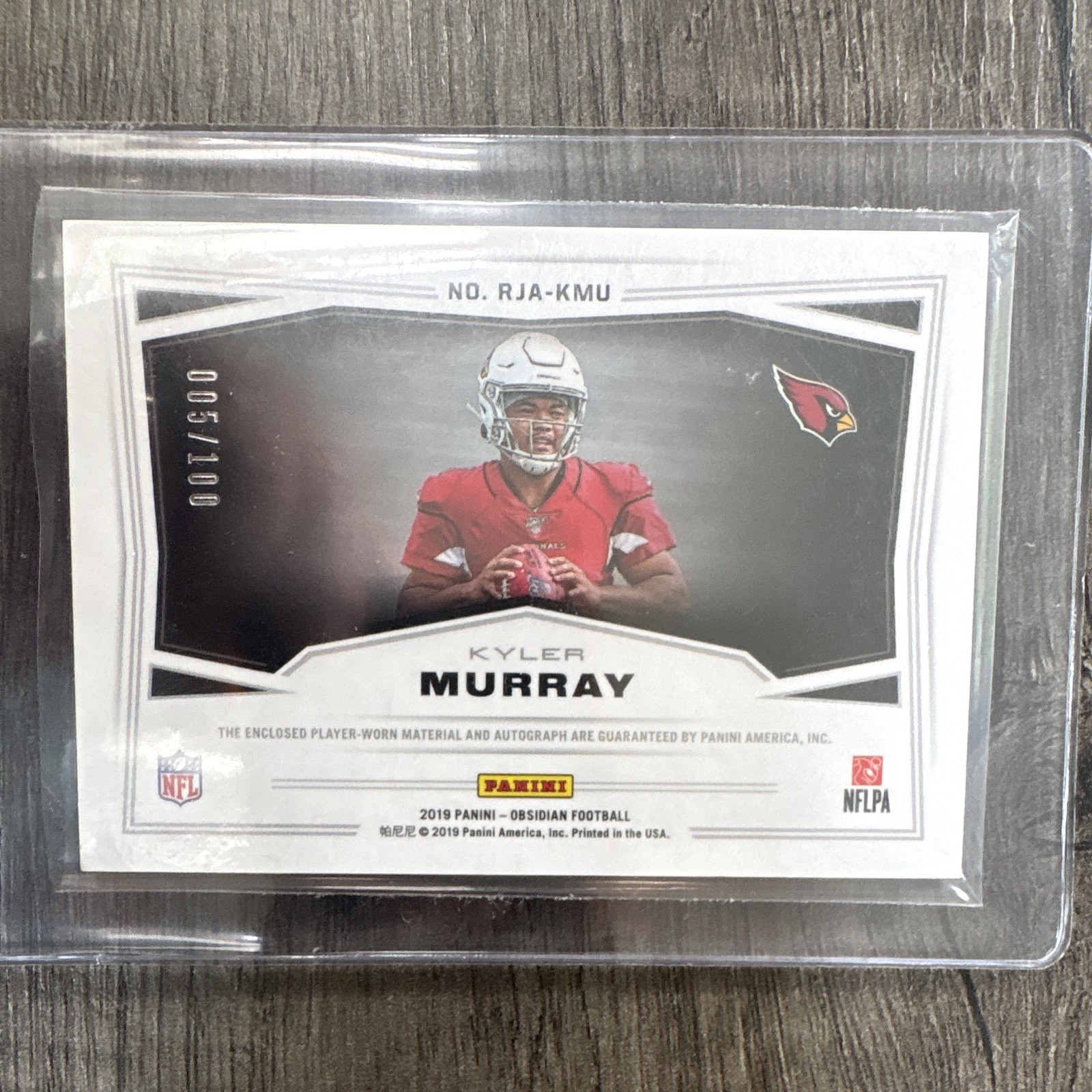2019 Panini Obsidian Kyler Murray Rookie Jersey Auto Patch RC /100 #RJA-KMU view 2