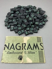 Vtg Anagrams Embossed Edition Game Black Tile Green Letters Replacement Pieces