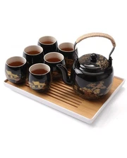 Dujust Japanese Tea Set, Black Porcelain Tea Set with 1 Teapot Set, 6 Tea Cup...