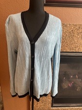 St John Collection Size 12 Knit Blazer/Cardigan Light Blue and Black Textured