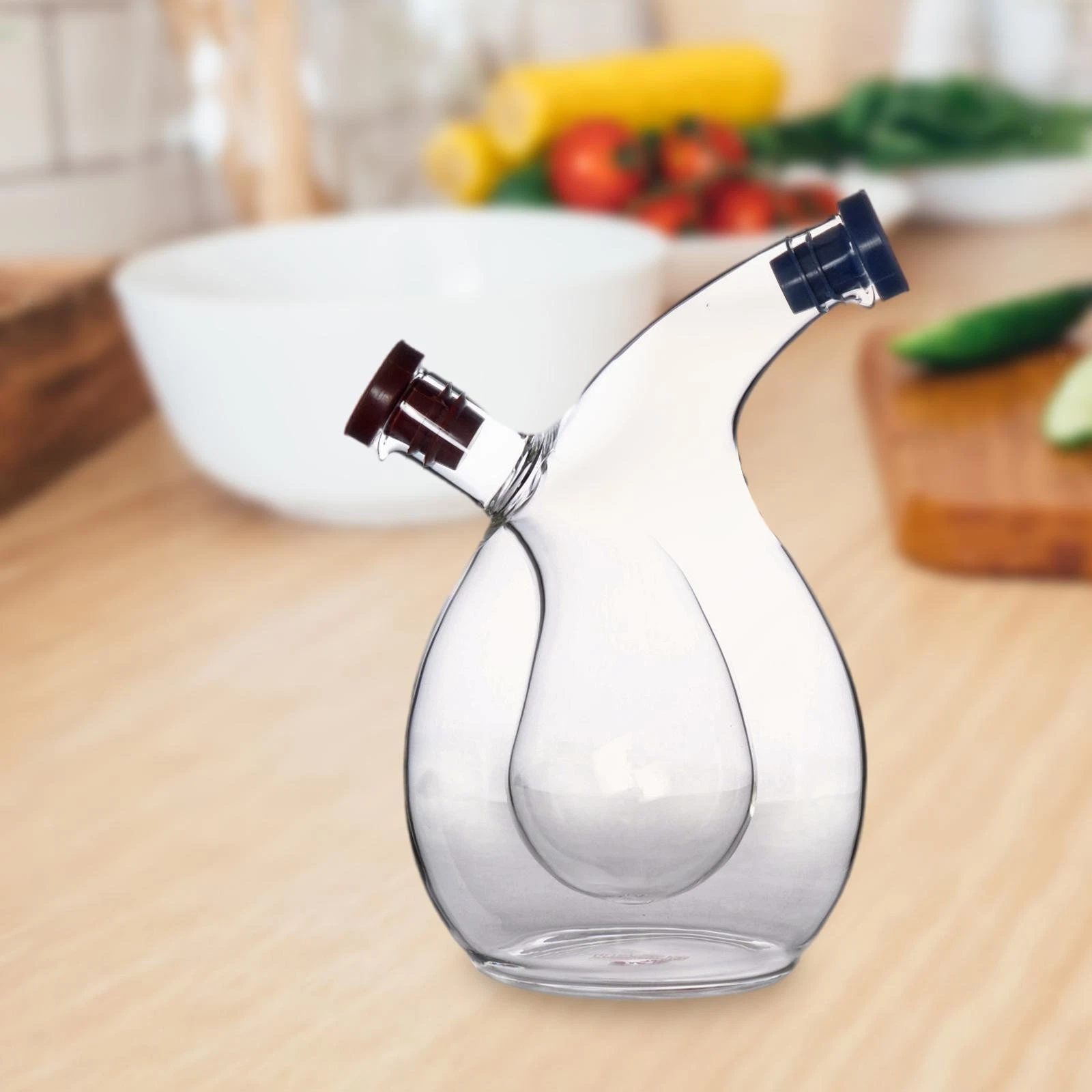 Clear 2 in 1 Cruet Bottle Separated Compartments Accessory Handcrafted Glass
