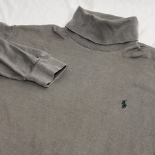 Vintage Mens Polo Ralph Lauren Turtleneck Size XL 90s Gray Knit Cotton Shirt