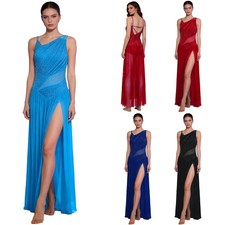Women Dress Rhinestones Dancewear Built-in Leotard Stage Contemporary Party