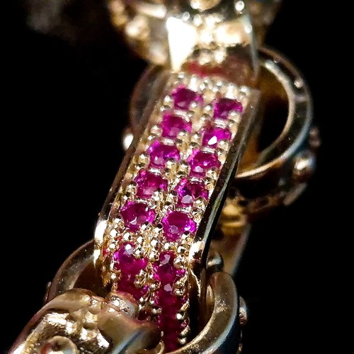 10mm Belcher Bracelet 8" Adjustable Oval Link Deep Pink Cz 18K Gold Layered - Picture 5 of 5
