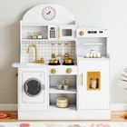 Kids Pretend Play Kitchen Set Wooden Cooking Toys w/Sounds,Light,Washing Machine