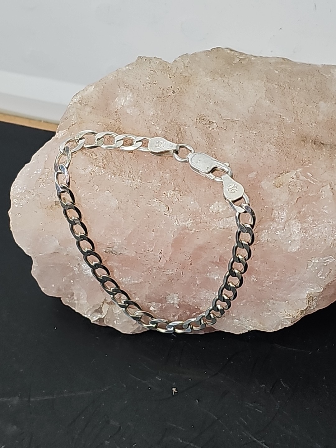 Solid Sterling Silver Curb Chain Bracelet Stamped… - image 3