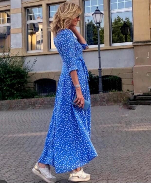 ZARA RARE MARILYN LONG POLKA DOT PRINTED SHIRT DRESS BLUE WHITE Size M/S image 5