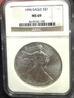 1996 US Silver Eagle $1 NGC MS69  Key Date NGC Graded Coin