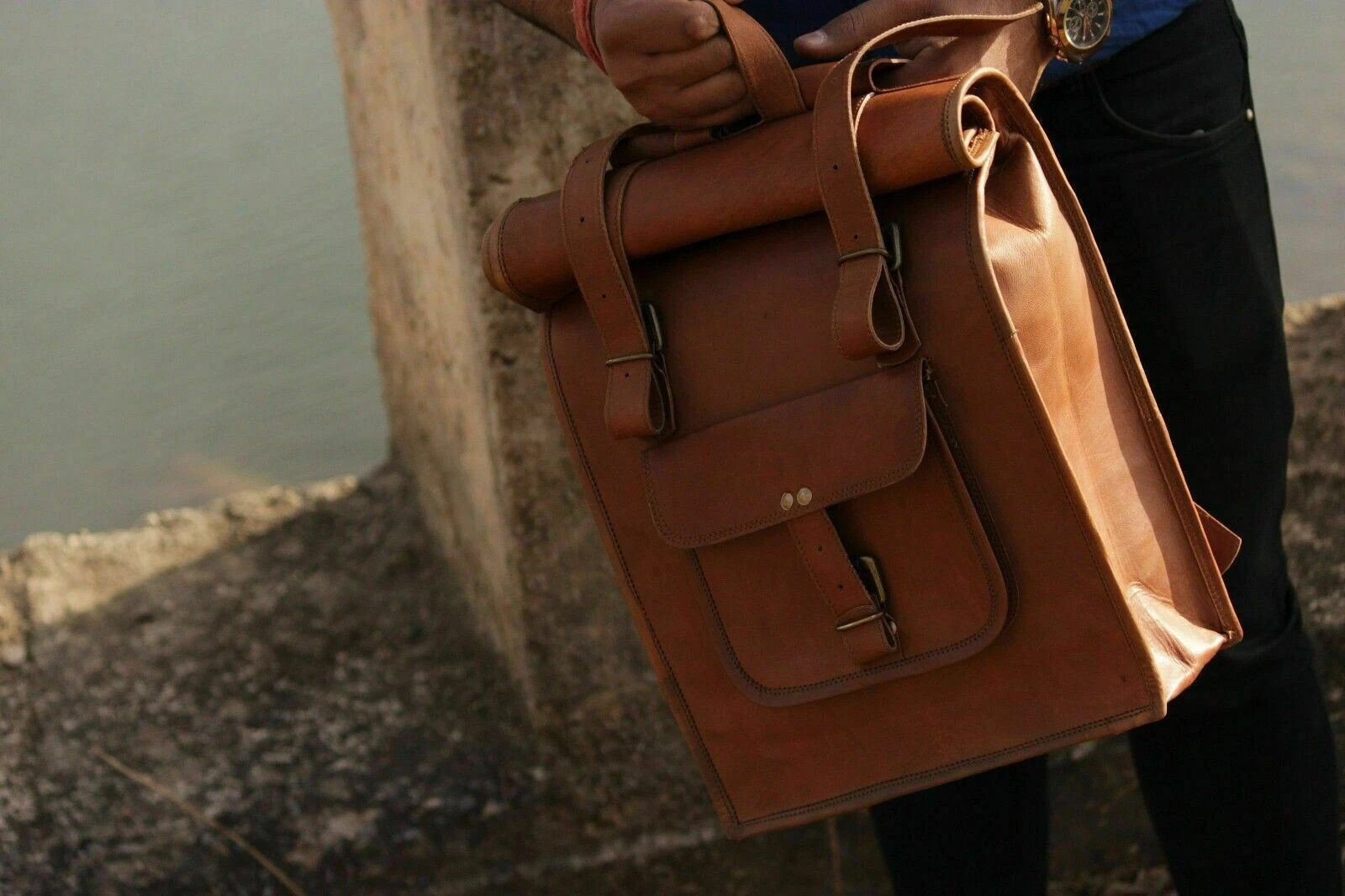 Men's New Leather Bag Backpack Genuine Rucksack Travel Vintage Brown Rucksack