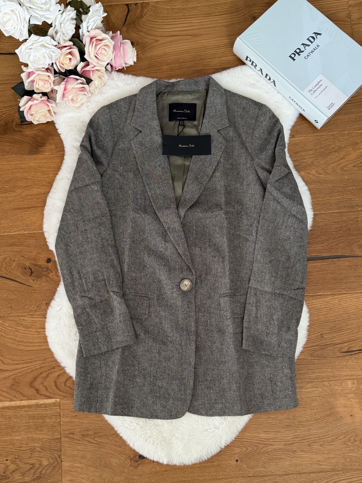 Massimo Dutti Grey Wool Blend Womens Blazer Lined Buttoned EU 36 US 4 Rare