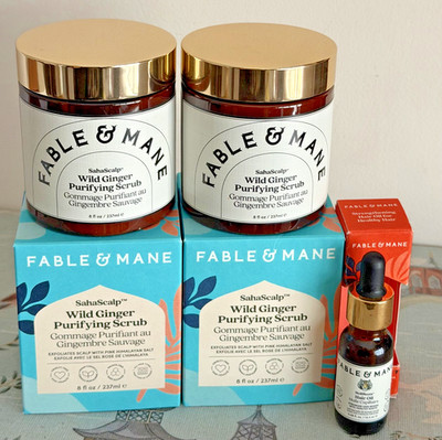 FABLE & MANE SahaScalp Scrub 237ml x2 + HoliRoots 14,4ml Bundle Neu mit Karton UVP 79£