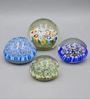 Vintage Lot Of 4  Murano Art Glass Multicolored Millefiori Paperweights