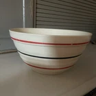 Vintage Vitrock  1940s Milk Glass Mixing Bowl 7.5  Black Red Stripes Beehive