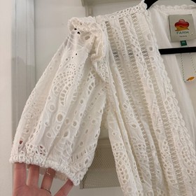 NWT FARM Rio Broderie Anglaise Puff Sleeve Jumpsuit White Bridal Belted VNeck XS