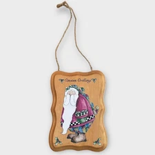 Handcrafted Wooden Santa Plaque Season Greetings Christmas Ornament Wall Hanging