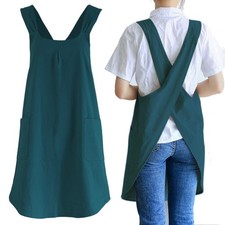 Japanese Linen Cross Back Cooking Aprons For Women Men Pockets Kitchen Set