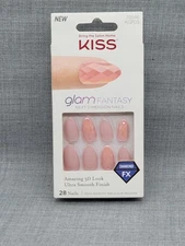 KISS Glam Fantasy Next Dimension Diamond FX Effect 28 Glue on Nails Almond  pink